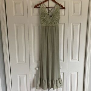 J Justify Small Green Maxi Dress Bohemian Fairy Whimsical Lace Ruffle Romantic